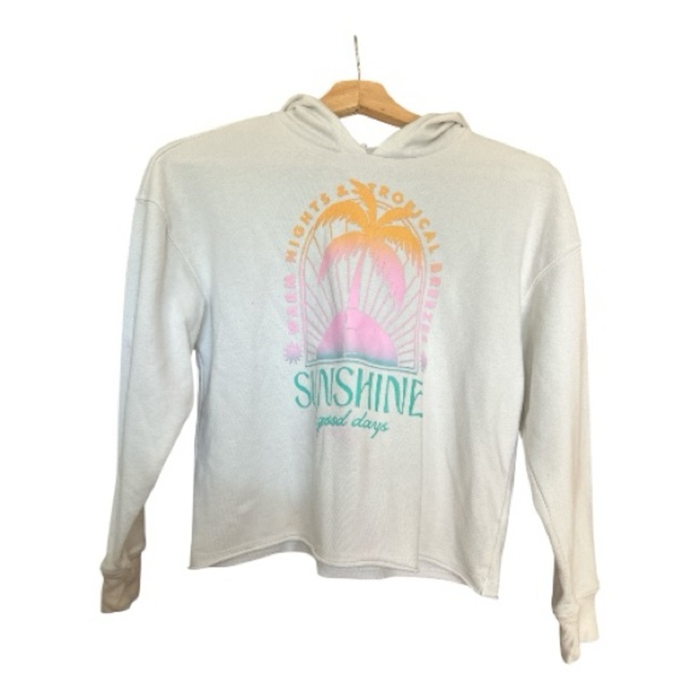 Old Navy Kids White Hoodie with Tropical Graphic Cream Sweatshirts & Hoodies Siz